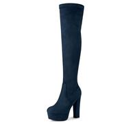 Allegra K Botas altas sobre la rodilla con tacón de bloque y plataforma para mujer, Azul oscuro, 38.5 EU