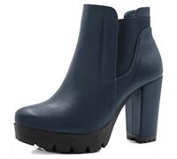 Allegra K Botas Chelsea de tacón alto grueso con cremallera y plataforma para mujer, azul marino, 37 EU