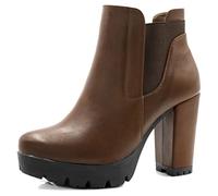 Allegra K Botas Chelsea de tacón alto grueso con cremallera y plataforma para mujer, Brown, 40 EU