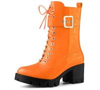 Allegra K Botas de combate de tacón grueso con plataforma y cremallera para mujer, Orange, 40.5 EU