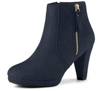 Allegra K Botas de mujer con plataforma baja, puntera redonda, tacón grueso y cierre lateral, azul marino, 38 EU