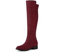 Allegra K Botas de mujer de tacón grueso con cremallera lateral hasta la rodilla, Burgundy, 6 UK