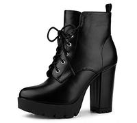 Allegra K Botas de plataforma con cordones y puntera redonda para mujer, Black, 5 UK