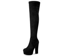 Allegra K Botas De Tacón Alto De Bloque Sobre La Rodilla Con Plataforma Para Mujer Negro 37