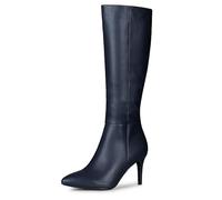 Allegra K Botas de tacón alto para mujer con punta puntiaguda y tacón de aguja, Azul marino, 37 EU
