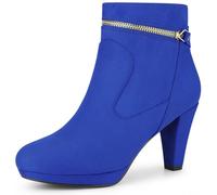 Allegra K Botas de tacón medio con punta redonda para mujer, azul real, 4 UK