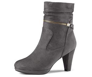 Allegra K Botas De Tobillo Con Cremallera Y Tacón Alto A Media Pierna Para Mujeres Gris 39