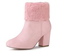 Allegra K Botas de tobillo de tacón grueso de piel sintética de Navidad para mujer, rosa (Rosa/Rebel Fun.), 38 EU