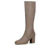 Allegra K Botas Rodilla alta Tacón grueso Cremallera lateral Punta redonda para mujeres Gris Pardo 40