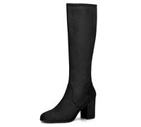 Allegra K Botas Rodilla alta Tacón grueso Cremallera lateral Punta redonda para mujeres Negro 39