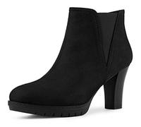 Allegra K Botines Chelsea con tacón de bloque y punta redonda para mujer, Black, 39 EU