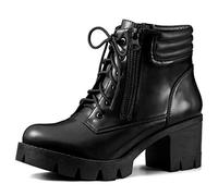Allegra K Botines de tacón ancho con cremallera y suela de lengüeta para mujer, Black, 38 EU