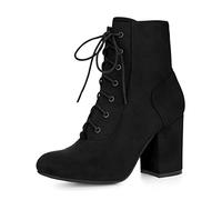 Allegra K Botines de tacón grueso con cordones para mujer, Black, 39 EU