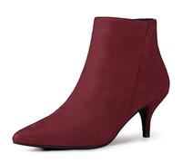 Allegra K Botines De Tobillo Tacón Bajo De Aguja Estilete Cremallera Punta Estrecha De Mujeres Burgund_1 41