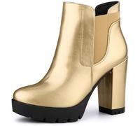 Allegra K Botines gruesos con plataforma de tacón alto para mujer, Dorado, 8.5