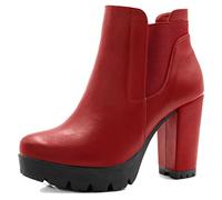 Allegra K Botines gruesos con plataforma de tacón alto para mujer, Red, 40.5 EU