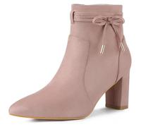 Allegra K Botines puntiagudos con cremallera y tacón de bloque para mujer, Rosa Polvo, 40 EU