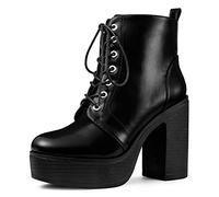 Allegra K Botines Tacón Grueso Cordón Arriba Con Cremallera Y Plataforma Para Mujeres Negro 39