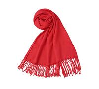 Allegra K Bufanda de invierno para mujer Cálida forma de rectángulo largo de punto con estilo Borlas de color rojo puro 200x30cm/79x12