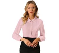 Allegra K Camisa con Botones para Mujer Blusa De Manga Larga con Cuello Peter Pan De Carrera Disfraz de Navidad Rosa M