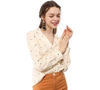 Allegra K - Camisa de lunares con botones para mujer beige L