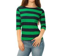 Allegra K Camiseta con Mangas de Codo para Mujer Camiseta básica Informal con Cuello de Barco y Corte Ajustado Verde Oscuro XL