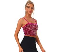 Allegra K Camiseta corta de terciopelo con tirantes delgados y lentejuelas brillantes para mujer, hot pink, S