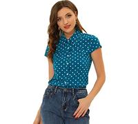 Allegra K Camiseta De Manga Corta Vintage con Lunares para Mujer Lago Azul M