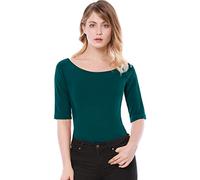 Allegra K Camiseta de manga media cuello redondo ajustable con capas para mujer - verde - X-Small