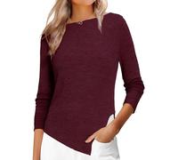 Allegra K Camiseta de punto de manga larga para mujer, cuello barco, otoño, invierno, dobladillo irregular, manga larga, casual, sin botones, Rojo -, XL