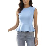 Allegra K Camiseta Peplum Sin Mangas para Mujer Estilo Casual Cargo, Blusa Cuello Redondo Bajo Volante Acampanado Gris Azulado L