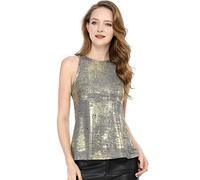 Allegra K Camiseta Sin Mangas con Chaleco Brillante Metálico Brillante Sin Mangas para Fiesta Y Club para Mujer Disfraz de Halloween Plata XL