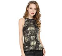 Allegra K Camiseta Sin Mangas con Chaleco Brillante Metálico Brillante Sin Mangas para Fiesta Y Club para Mujer Disfraz de Halloween Negro L