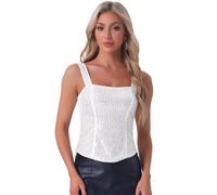 Allegra K Camiseta sin mangas con lentejuelas para mujer, camisola sin mangas con purpurina brillante Plata M