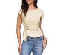 Allegra K Camiseta sin mangas para mujer, cuello redondo, estilo casual, para negocios, con cinturón, albaricoque, M