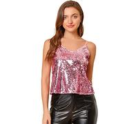 Allegra K Camisola Brillante con Lentejuelas del Día De San Patricio para Mujer Club Party Sparkle Cami Top Rosa Rosa M
