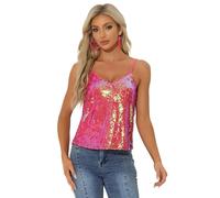 Allegra K Camisola Brillante con Lentejuelas del Día De San Patricio para Mujer Club Party Sparkle Cami Top Holográfico Rosa S