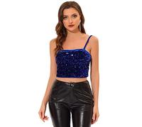 Allegra K Camisola de Terciopelo con Tirantes Finos y Lentejuelas Brillantes para Mujer Azul Marino M