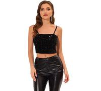 Allegra K Camisola de Terciopelo con Tirantes Finos y Lentejuelas Brillantes para Mujer Negro L