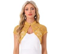 Allegra K Cárdigan de Encaje para Mujer, Cuello Alto, Corto, Elegante, Encogimiento de Hombros Jengibre Amarillo L