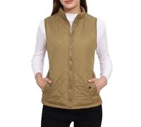 Allegra K - Chaleco acolchado ligero con cremallera para mujer con cuello alto, Caqui, M