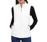 Allegra K - Chaleco acolchado ligero con cremallera para mujer con cuello alto, Marfil, S