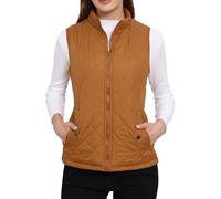 Allegra K - Chaleco acolchado ligero con cremallera para mujer con cuello alto, Marrón (Saddle Brown), M
