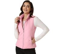 Allegra K - Chaleco acolchado ligero con cremallera para mujer con cuello alto, Rosado, M