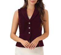 Allegra K Chaleco de mujer de terciopelo sin mangas con botones y solapa con cuello en V Borgoña XL