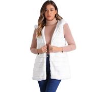 Allegra K Chaleco de piel sintética sin mangas con cremallera y capucha para mujer, Blanco, S