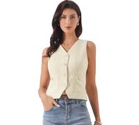 Allegra K Chaleco de Trabajo de Tweed para Mujer Cuello en V sin Mangas Con Botones para Oficina Beige XS