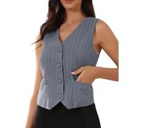 Allegra K Chaleco de Traje Mujer A Rayas Cuello En V Blazer Sin Mangas Con Botones Chaleco de Negocios elegante Con Bolsillos Gris S