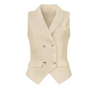 Allegra K Chaleco de traje para mujer con solapa de doble botonadura, chaleco elegante, beige, M