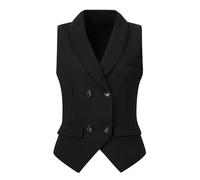 Allegra K Chaleco de traje para mujer, con solapa de doble botonadura, chaleco elegante, Negro, M
